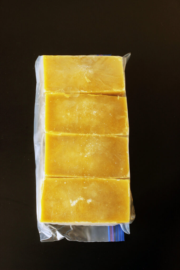 frozen bricks of soup in bag
