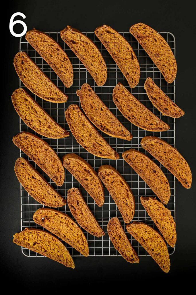 pumpkin biscotti cooling a wire rack.